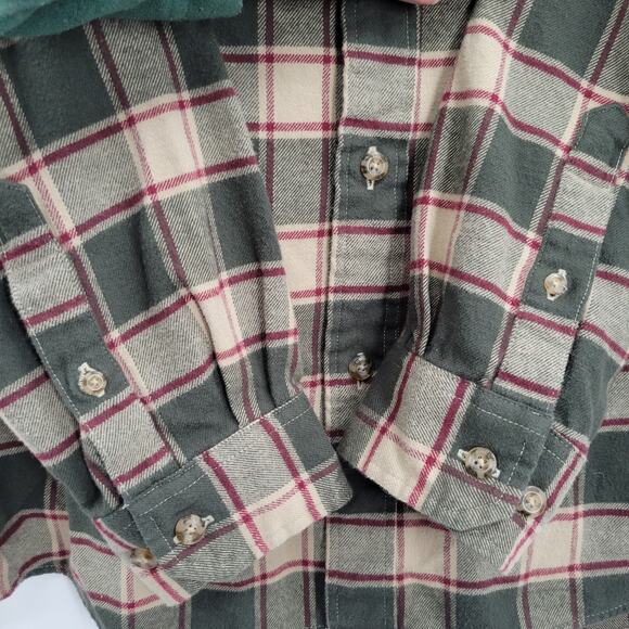 Eddie Bauer flannel tan and green size L - Picture 5 of 6
